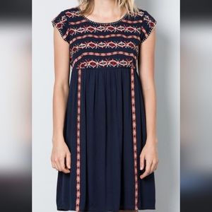 THML dress Blue with embroidery front and back of dress  size.M